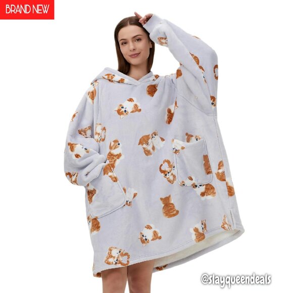 Oversized Sherpa Wearable Blanket Hoodie with Pockets for Adults